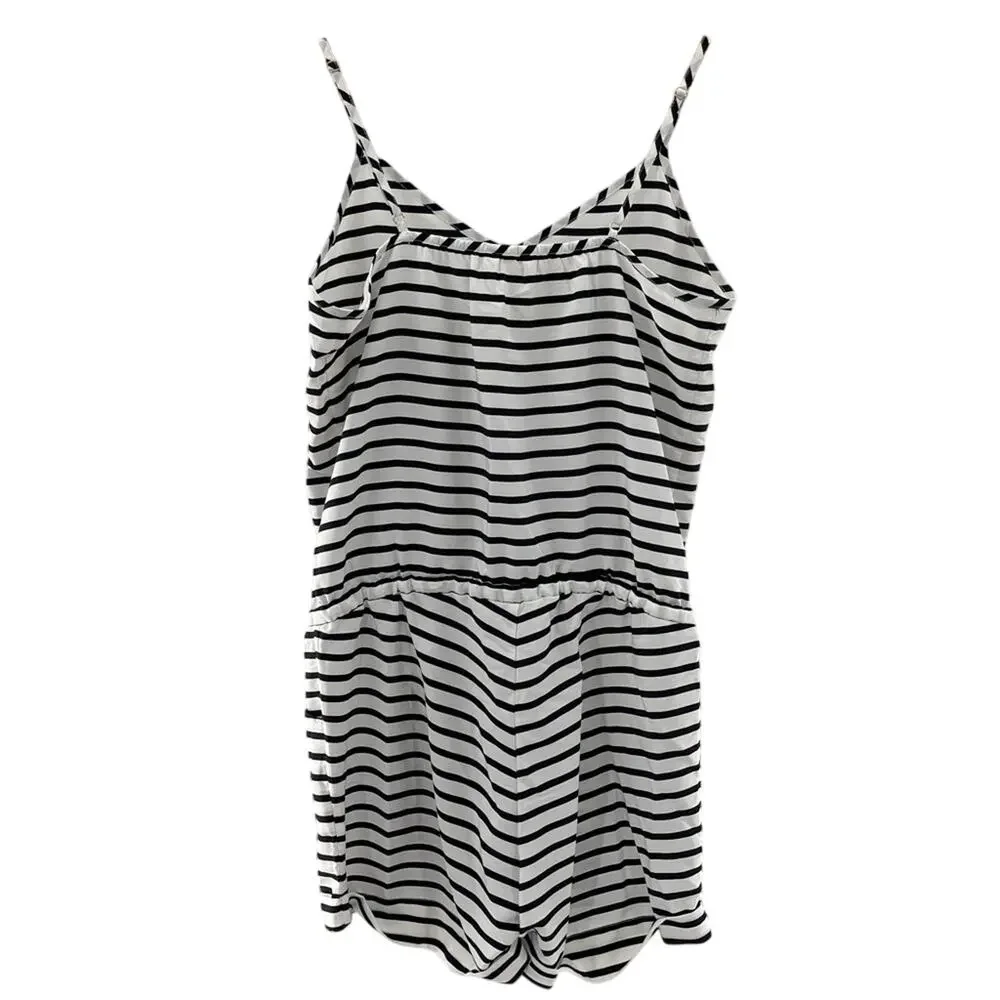 J. Crew Printed  Black White Striped Drapey Loose Fit Lightweight Romper Size XS